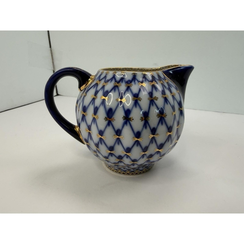 Lomonosov Porcelain Cobalt Blue Net Russia Creamer 3 1/2"